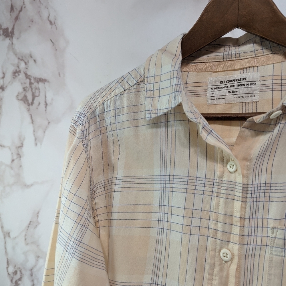 REI Shirt Womens Medium Pink Button Up Long Sleeve Cotton Plaid Co Up - Picture 2 of 12